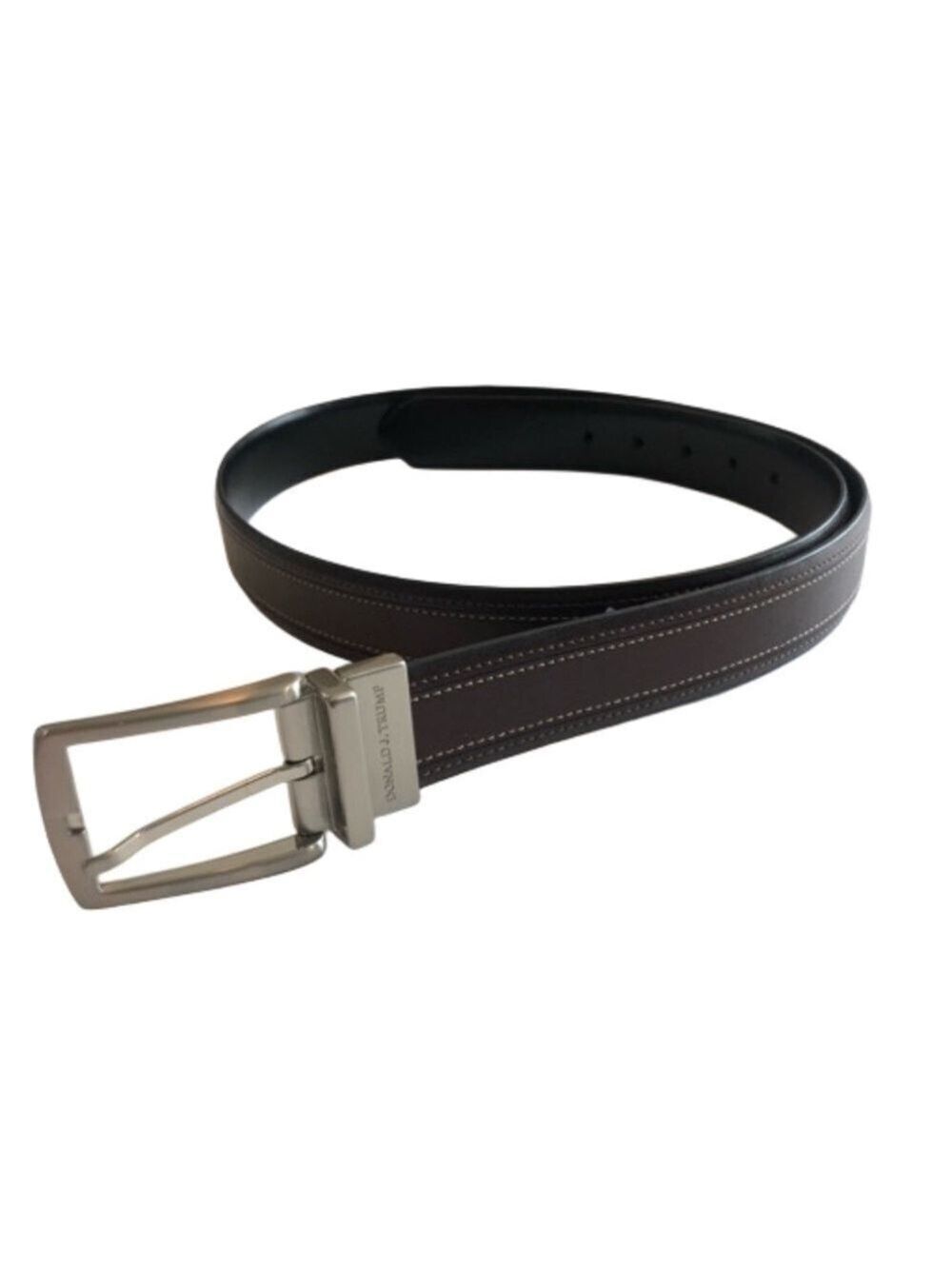 Donald J Trump Size 42 faux leather reversible belt. Black brown silver tone
